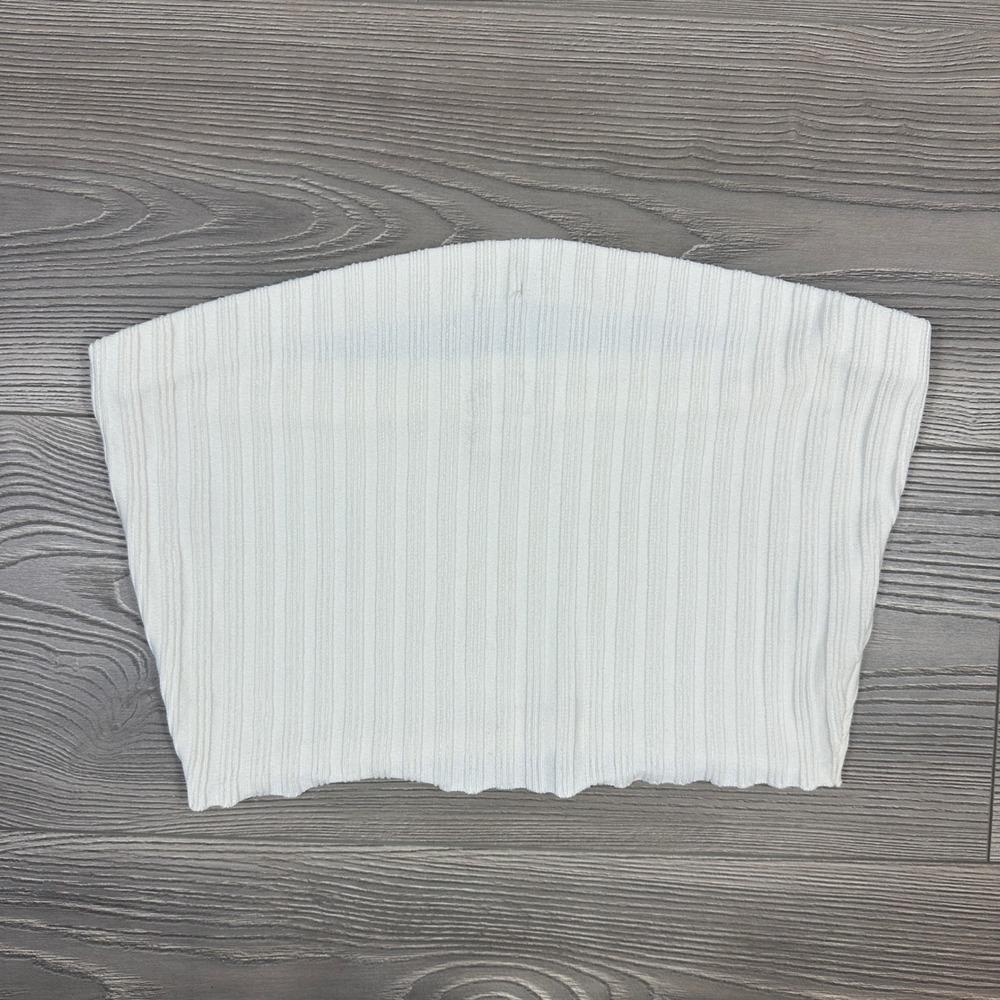 Meshki White Ribbed Knit Tube Top - SIZE L Summer Vacation Minimalist Clean Girl